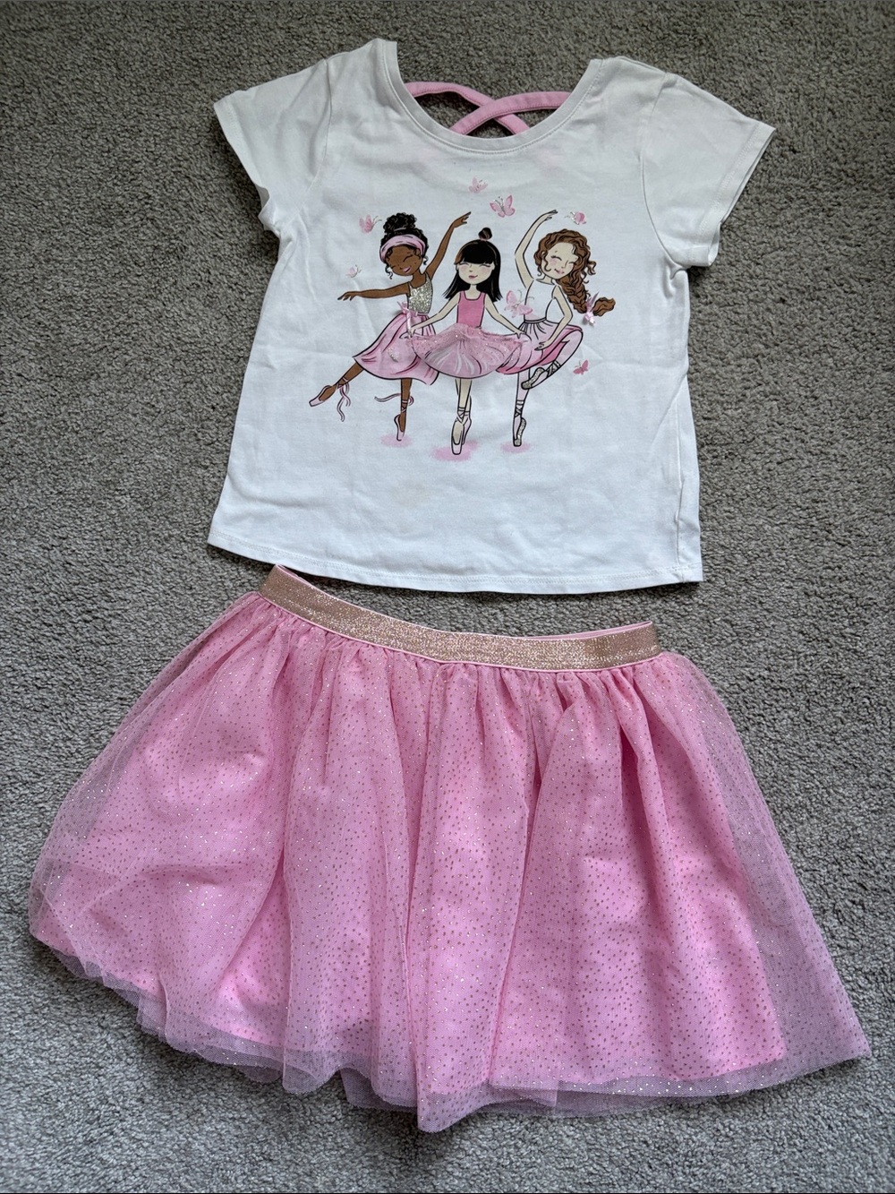 Catherine Malandrino Girls White Tee & Pink Tulle Skirt Matching Set